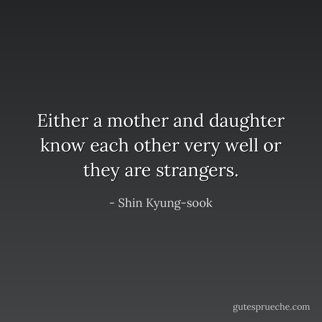Either a mother and daughter know each other very well or they are strangers. - Shin Kyung-sook