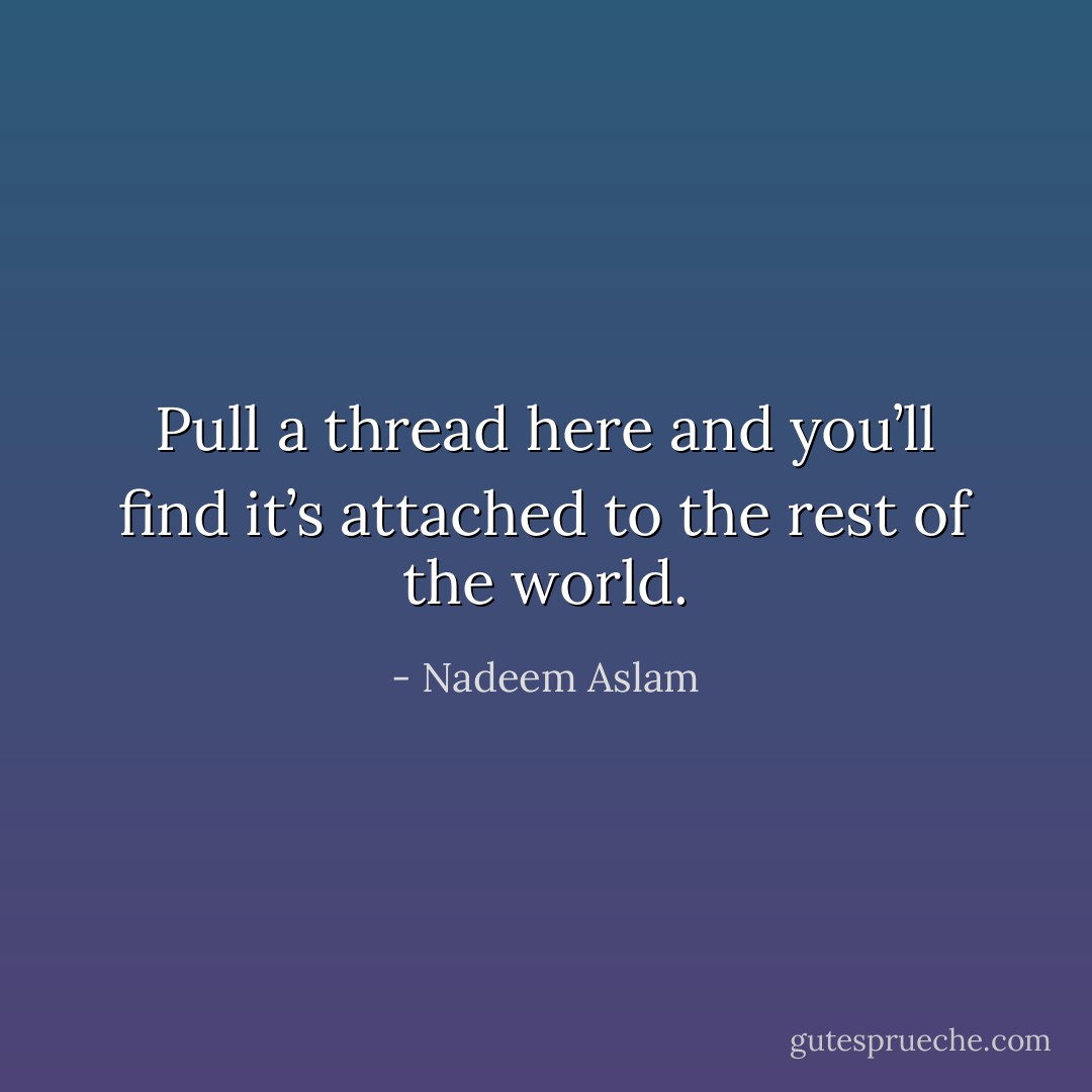 Pull a thread here and you’ll find it’s attached to the rest of the world. - Nadeem Aslam