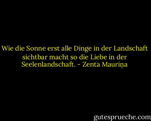 Wie die Sonne erst alle Dinge in der Landschaft sichtbar macht so die Liebe in der Seelenlandschaft. - Zenta Mauriņa