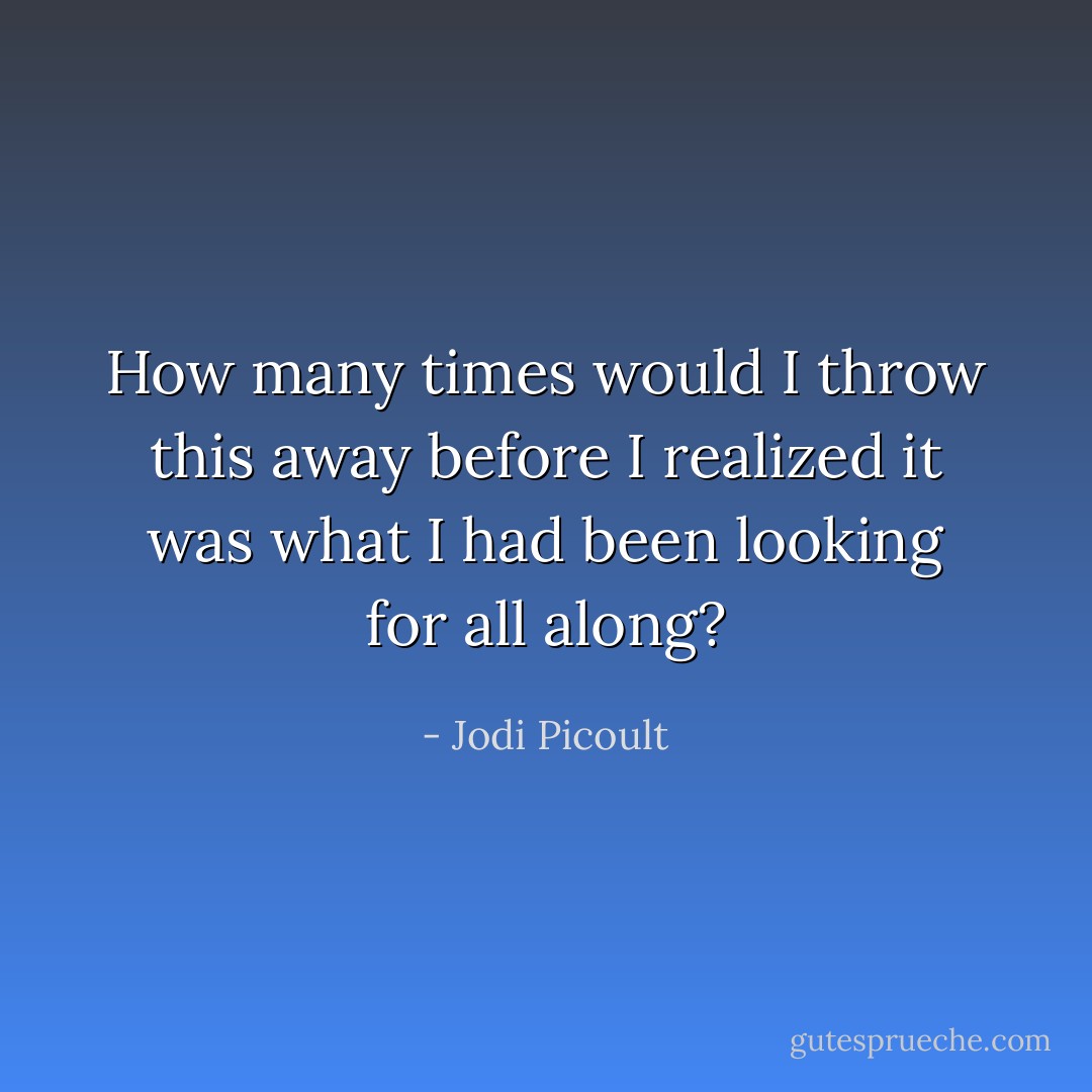 How many times would I throw this away before I realized it was what I had been looking for all along? - Jodi Picoult