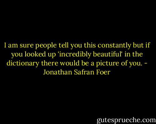 I am sure people tell you this constantly but if you looked up 'incredibly beautiful' in the dictionary there would be a picture of you. - Jonathan Safran Foer