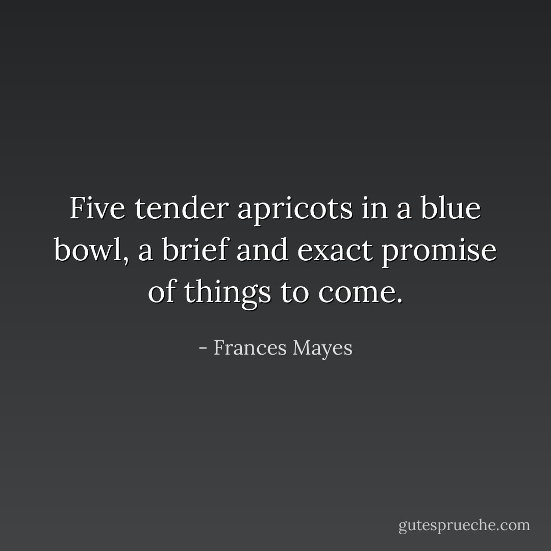 Five tender apricots in a blue bowl, a brief and exact promise of things to come. - Frances Mayes