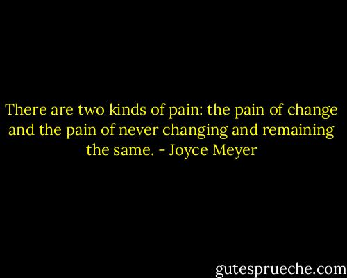 There are two kinds of pain: the pain of change and the pain of never changing and remaining the same. - Joyce Meyer