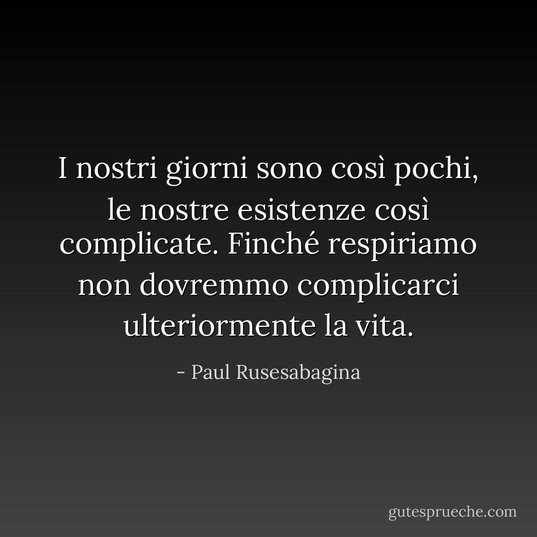 I nostri giorni sono così pochi, le nostre esistenze così complicate. Finché respiriamo non dovremmo complicarci ulteriormente la vita. - Paul Rusesabagina