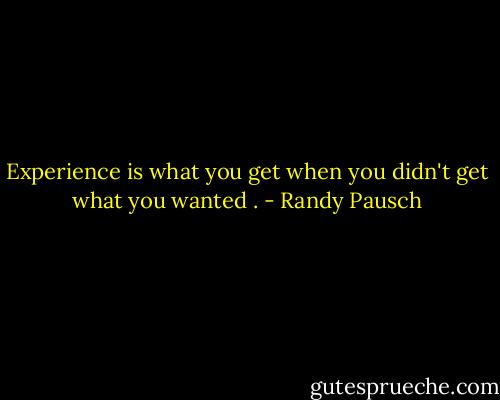 Experience is what you get when you didn't get what you wanted . - Randy Pausch