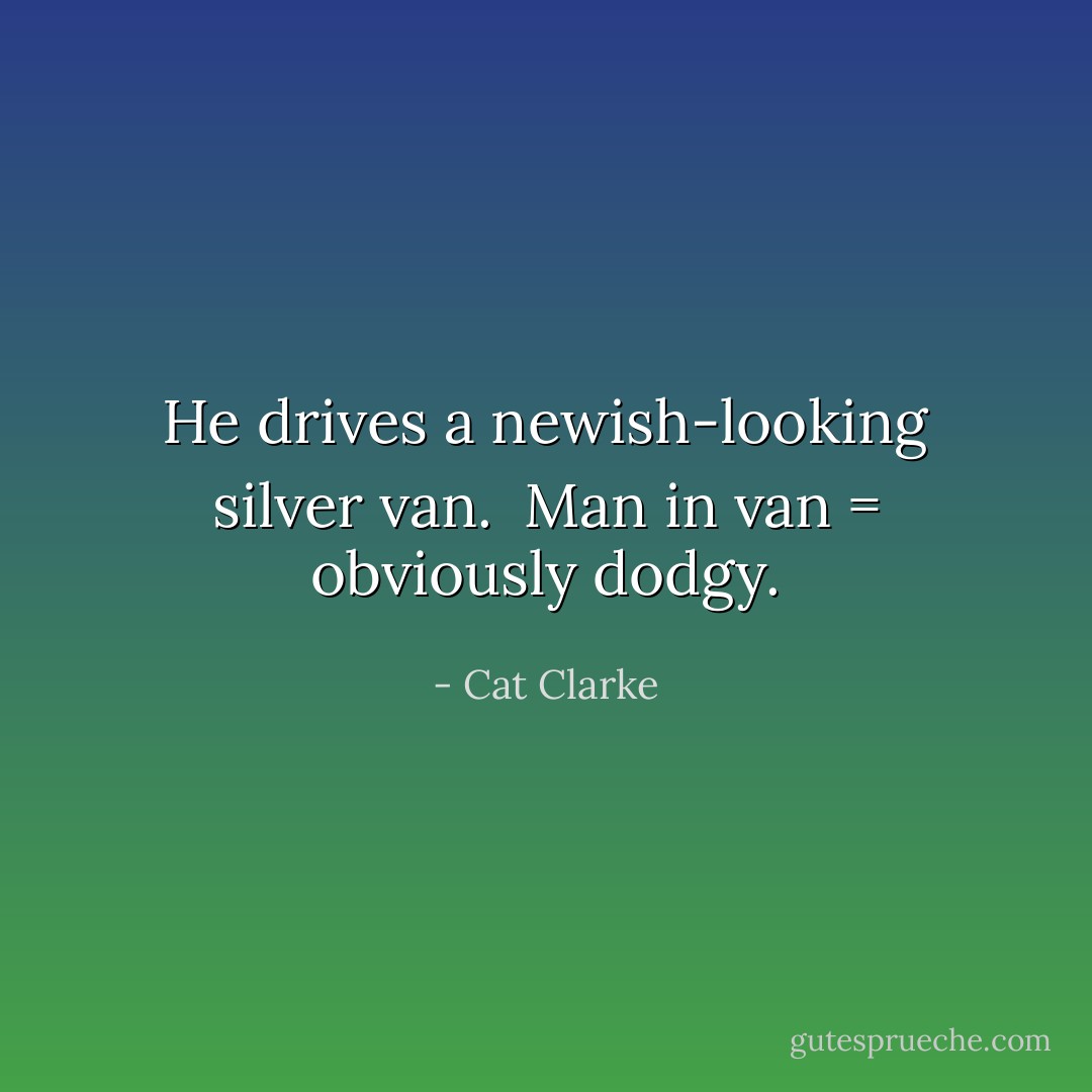 He drives a newish-looking silver van.<br /> Man in van = obviously dodgy. - Cat Clarke