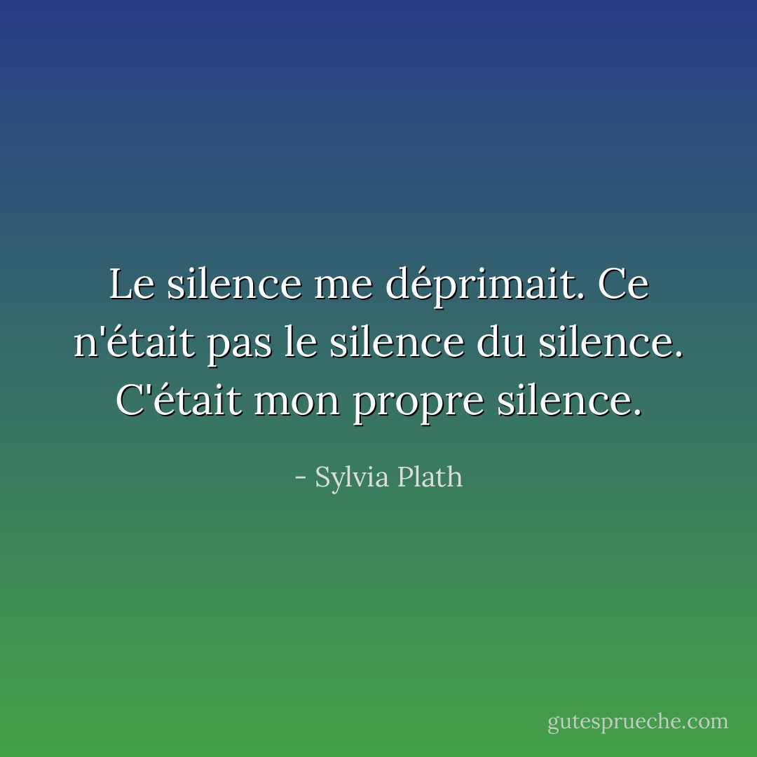 Le silence me déprimait. Ce n'était pas le silence du silence. C'était mon propre silence. - Sylvia Plath