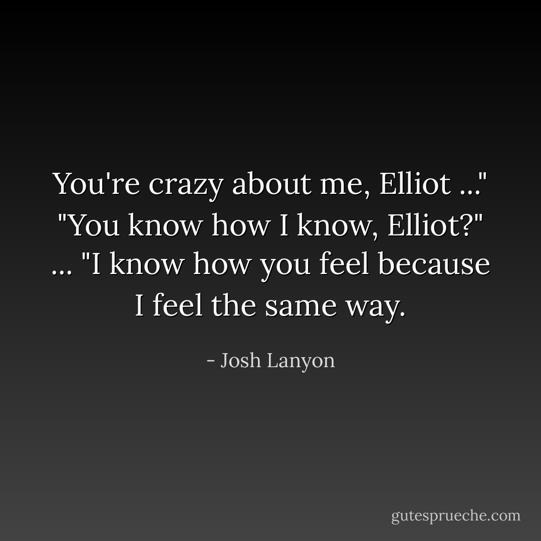 You're crazy about me, Elliot ..."<br />"You know how I know, Elliot?" ...<br />"I know how you feel because I feel the same way. - Josh Lanyon