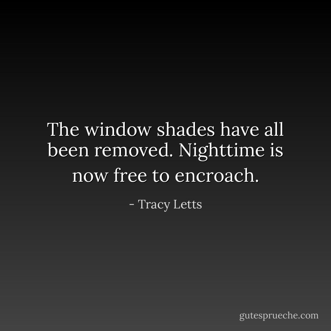 The window shades have all been removed. Nighttime is now free to encroach. - Tracy Letts