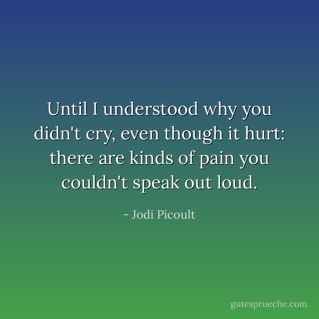 Until I understood why you didn't cry, even though it hurt: there are kinds of pain you couldn't speak out loud. - Jodi Picoult