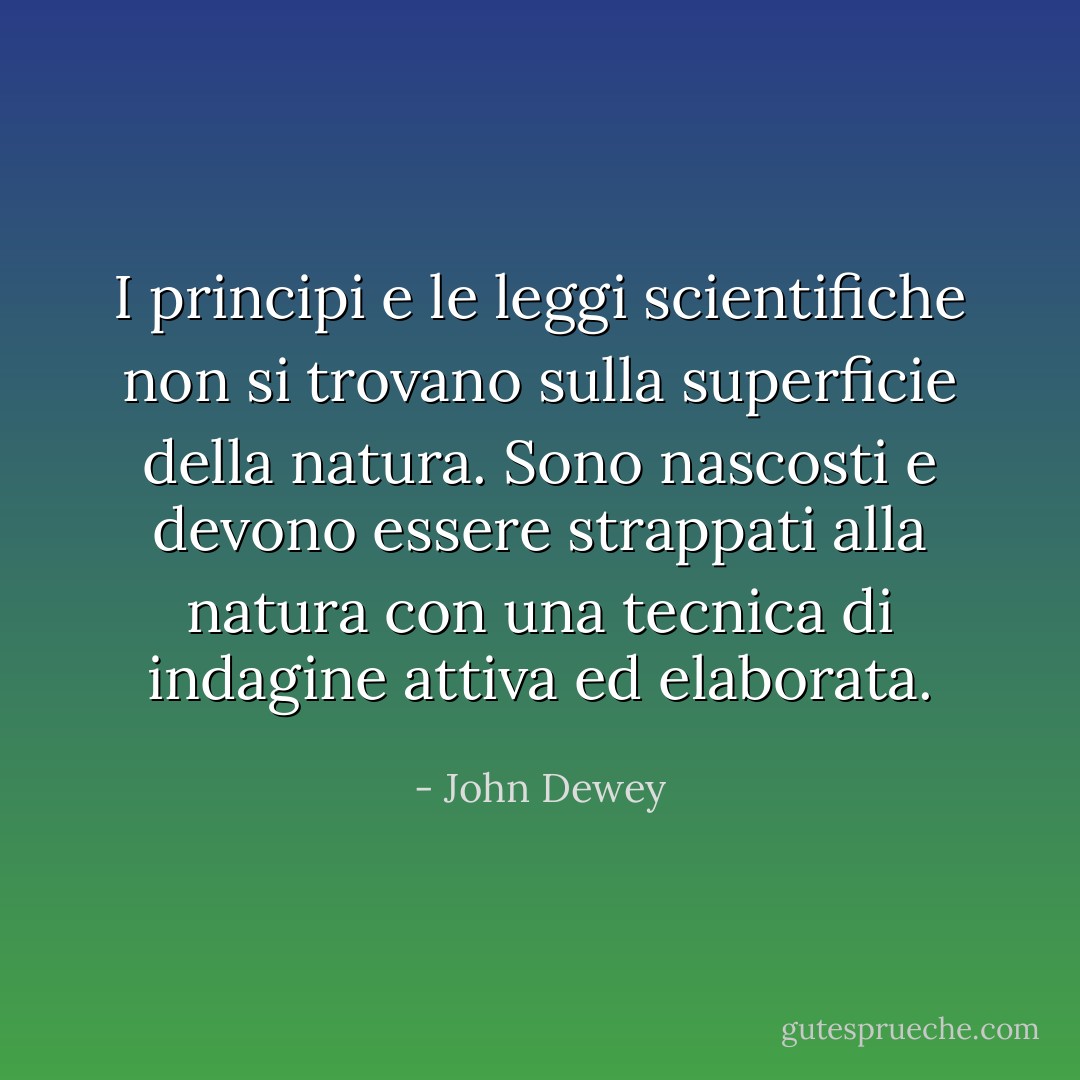 I principi e le leggi scientifiche non si trovano sulla superficie della natura. Sono nascosti e devono essere strappati alla natura con una tecnica di indagine attiva ed elaborata. - John Dewey