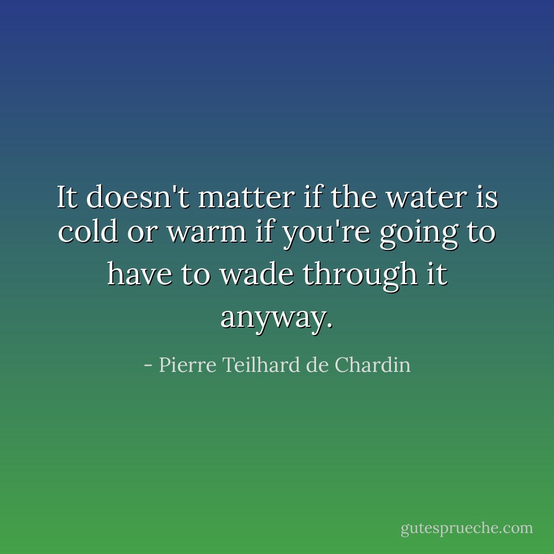 It doesn't matter if the water is cold or warm if you're going to have to wade through it anyway. - Pierre Teilhard de Chardin