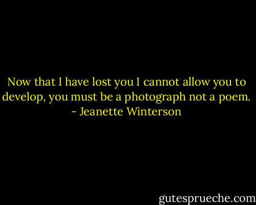 Now that I have lost you I cannot allow you to develop, you must be a photograph not a poem. - Jeanette Winterson