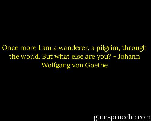 Once more I am a wanderer, a pilgrim, through the world. But what else are you? - Johann Wolfgang von Goethe