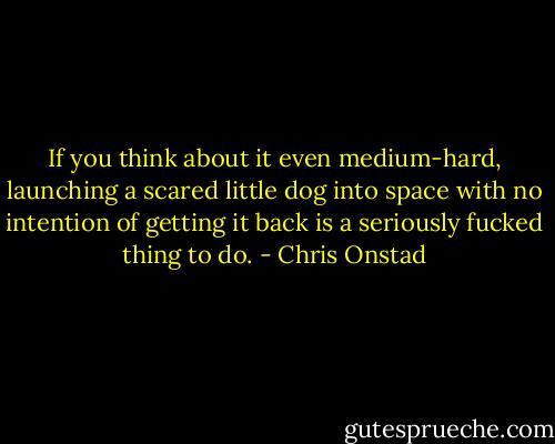 If you think about it even medium-hard, launching a scared little dog into space with no intention of getting it back is a seriously fucked thing to do. - Chris Onstad