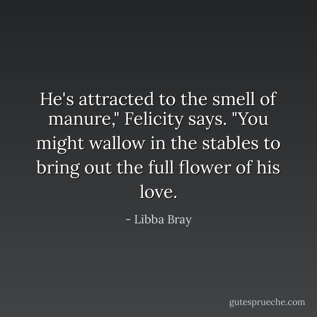He's attracted to the smell of manure," Felicity says. "You might wallow in the stables to bring out the full flower of his love. - Libba Bray