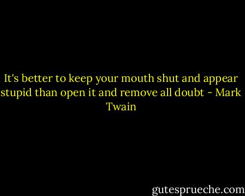 It's better to keep your mouth shut and appear stupid than open it and remove all doubt - Mark Twain