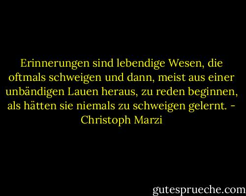 Erinnerungen sind lebendige Wesen, die oftmals schweigen und dann, meist aus einer unbändigen Lauen heraus, zu reden beginnen, als hätten sie niemals zu schweigen gelernt. - Christoph Marzi
