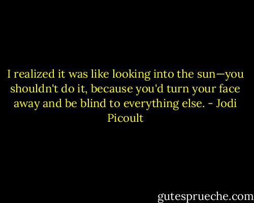 I realized it was like looking into the sun—you shouldn't do it, because you'd turn your face away and be blind to everything else. - Jodi Picoult