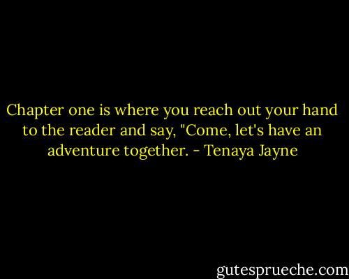 Chapter one is where you reach out your hand to the reader and say, "Come, let's have an adventure together. - Tenaya Jayne