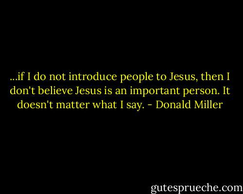 ...if I do not introduce people to Jesus, then I don't believe Jesus is an important person. It doesn't matter what I say. - Donald Miller