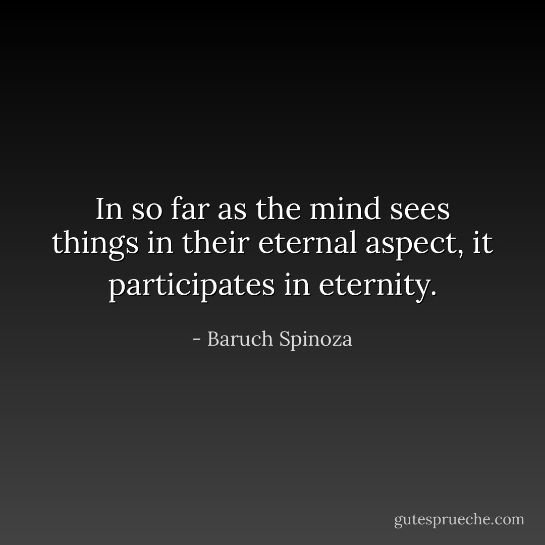 In so far as the mind sees things in their eternal aspect, it participates in eternity. - Baruch Spinoza