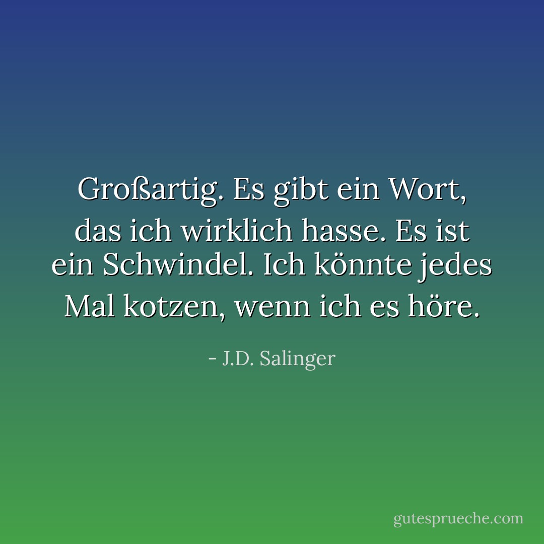 Großartig. Es gibt ein Wort, das ich wirklich hasse. Es ist ein Schwindel. Ich könnte jedes Mal kotzen, wenn ich es höre. - J.D. Salinger<