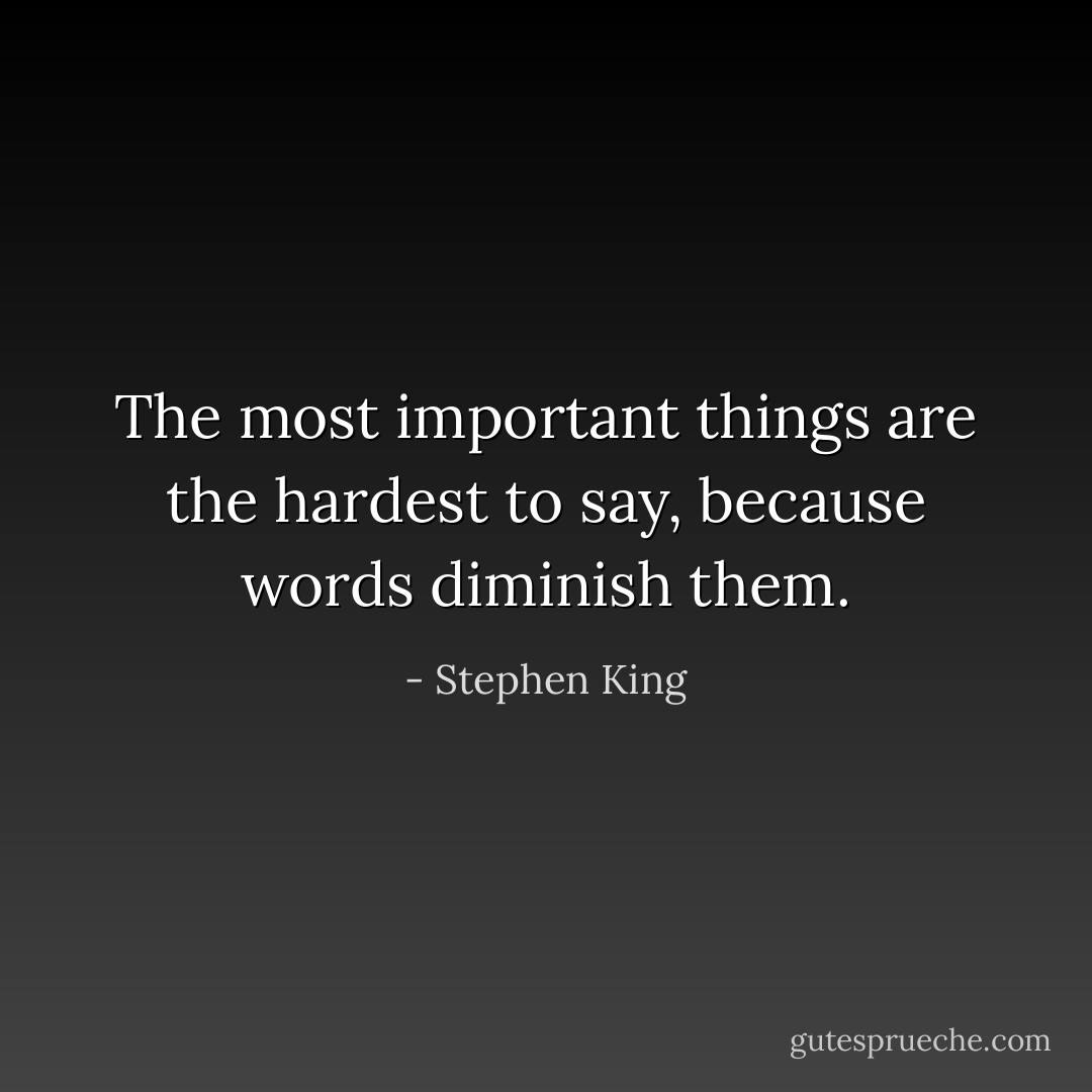The most important things are the hardest to say, because words diminish them. - Stephen King