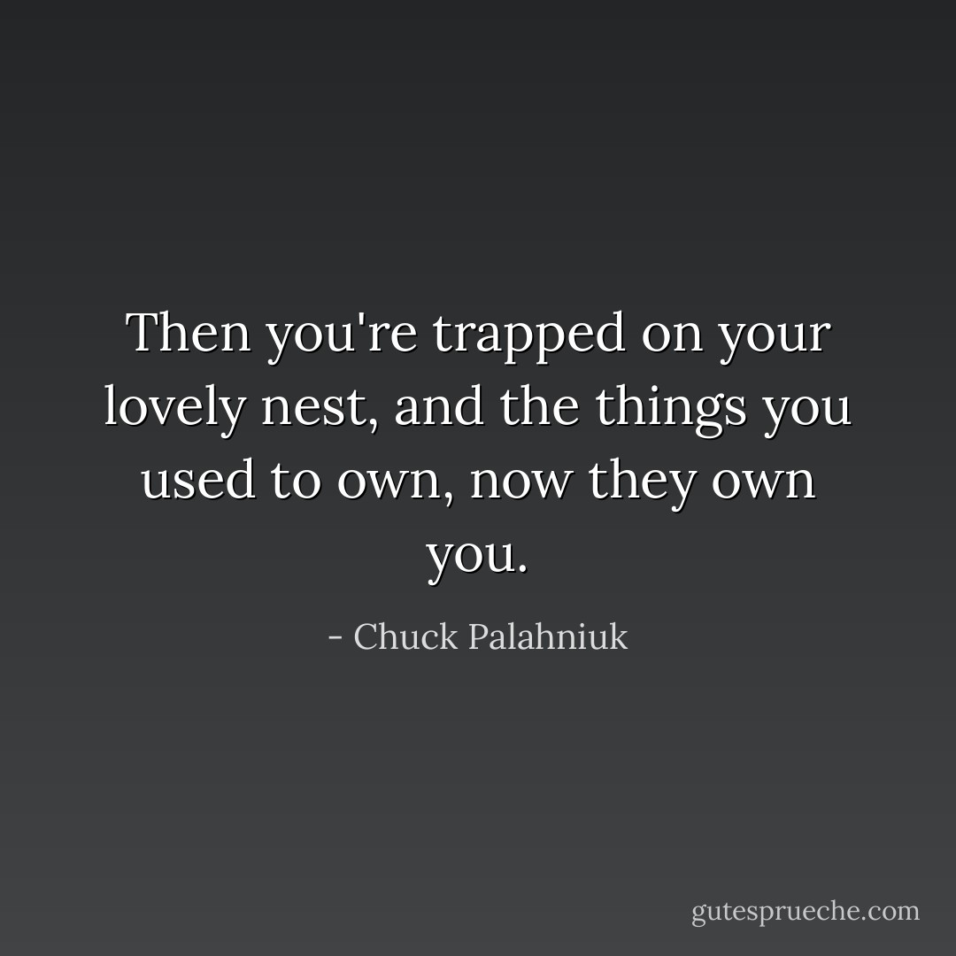 Then you're trapped on your lovely nest, and the things you used to own, now they own you. - Chuck Palahniuk