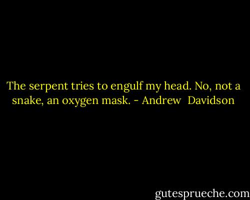 The serpent tries to engulf my head. No, not a snake, an oxygen mask. - Andrew  Davidson