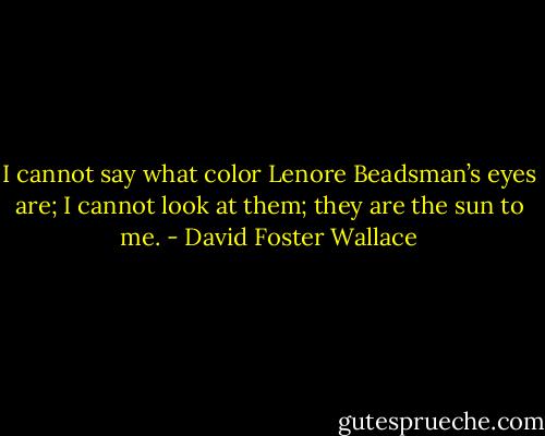 I cannot say what color Lenore Beadsman’s eyes are; I cannot look at them; they are the sun to me. - David Foster Wallace