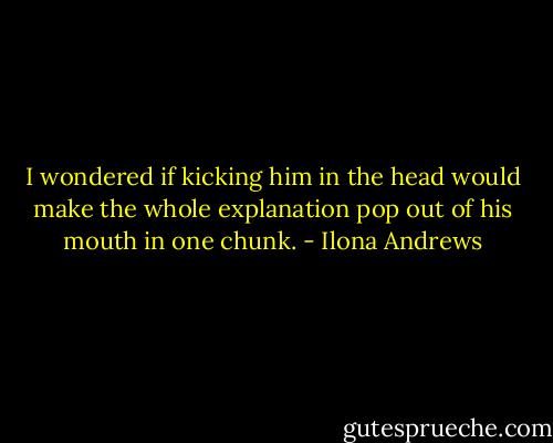 I wondered if kicking him in the head would make the whole explanation pop out of his mouth in one chunk. - Ilona Andrews