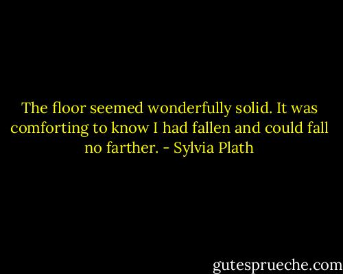 The floor seemed wonderfully solid. It was comforting to know I had fallen and could fall no farther. - Sylvia Plath