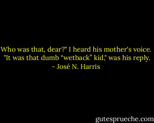 Who was that, dear?" I heard his mother's voice. <br />"It was that dumb “wetback” kid," was his reply. - José N. Harris