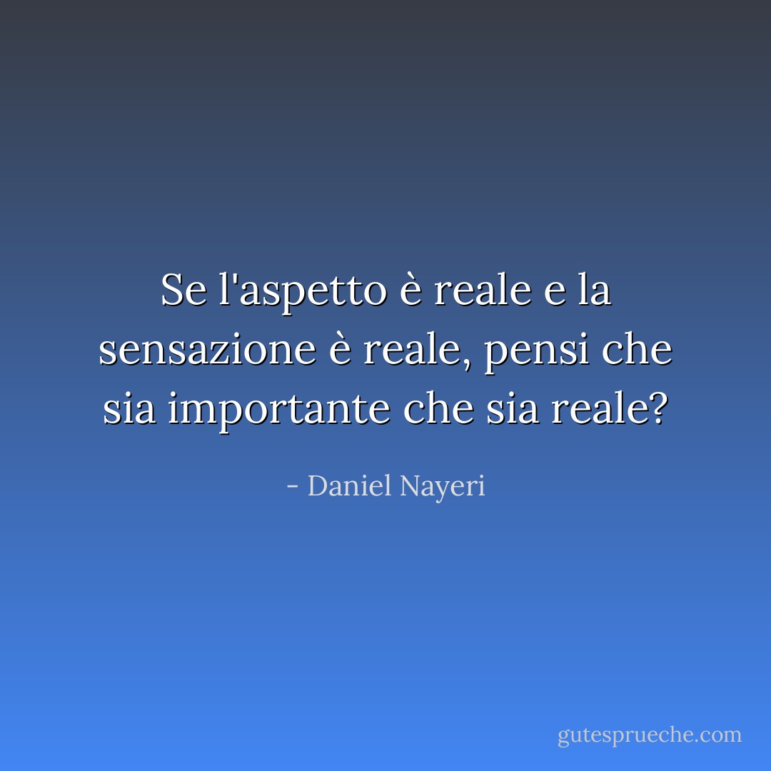 Se l'aspetto è reale e la sensazione è reale, pensi che sia importante che sia reale? - Daniel Nayeri