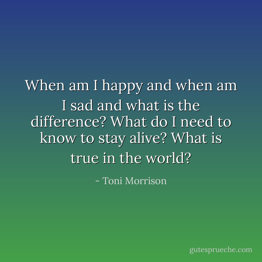When am I happy and when am I sad and what is the difference? What do I need to know to stay alive? What is true in the world? - Toni Morrison