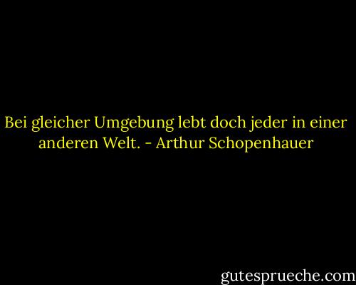 Bei gleicher Umgebung lebt doch jeder in einer anderen Welt. - Arthur Schopenhauer