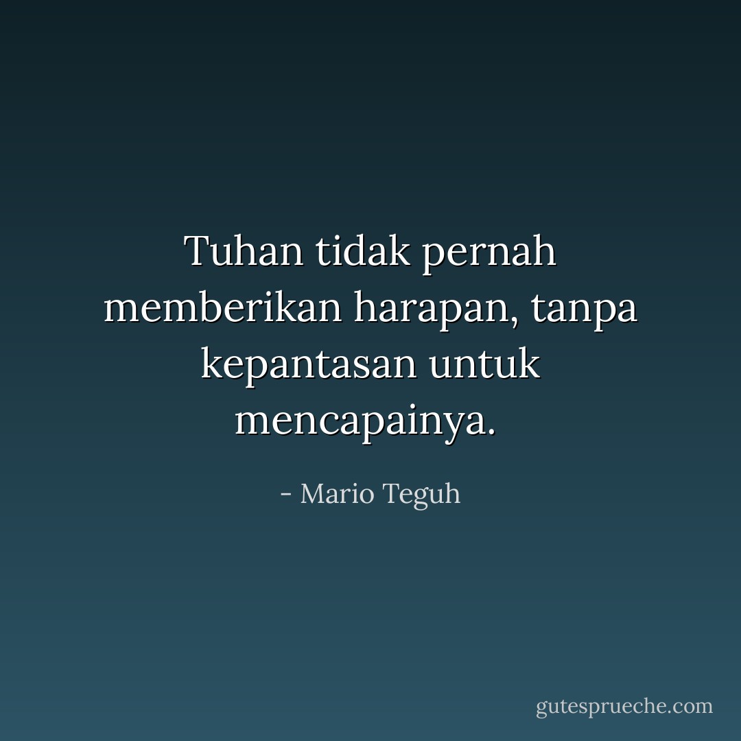 Tuhan tidak pernah memberikan harapan, tanpa kepantasan untuk mencapainya.  - Mario Teguh