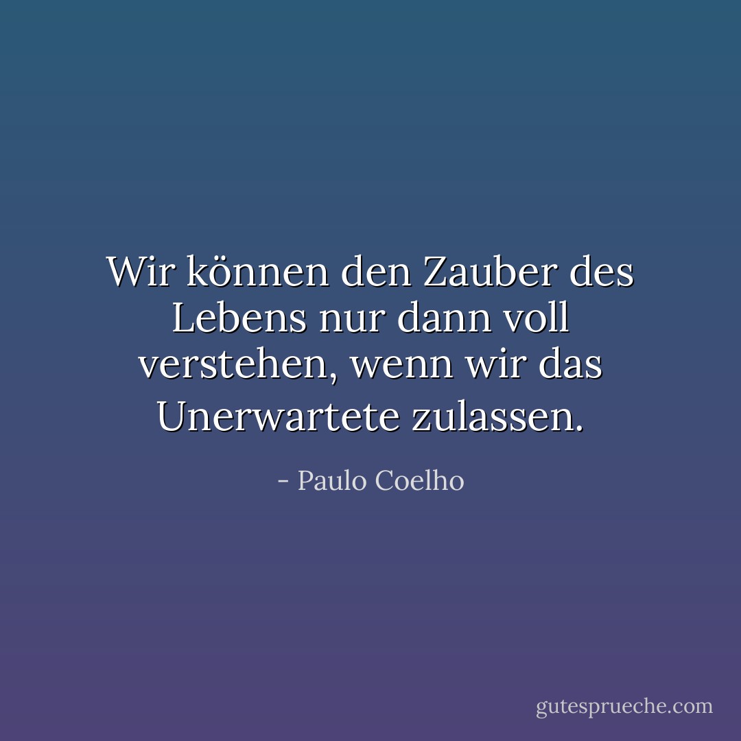 Wir können den Zauber des Lebens nur dann voll verstehen, wenn wir das Unerwartete zulassen. - Paulo Coelho<
