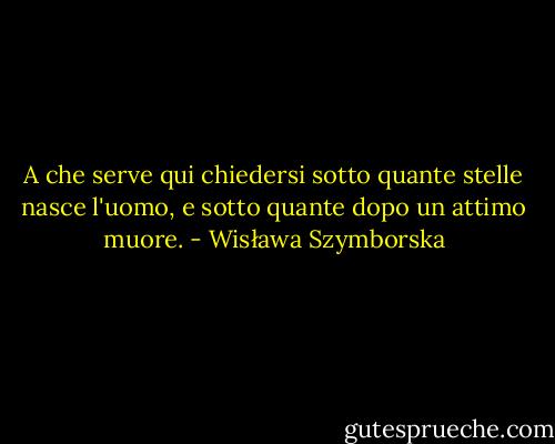 A che serve qui chiedersi<br />sotto quante stelle nasce l'uomo,<br />e sotto quante dopo un attimo muore. - Wisława Szymborska