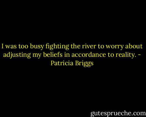 I was too busy fighting the river to worry about adjusting my beliefs in accordance to reality. - Patricia Briggs