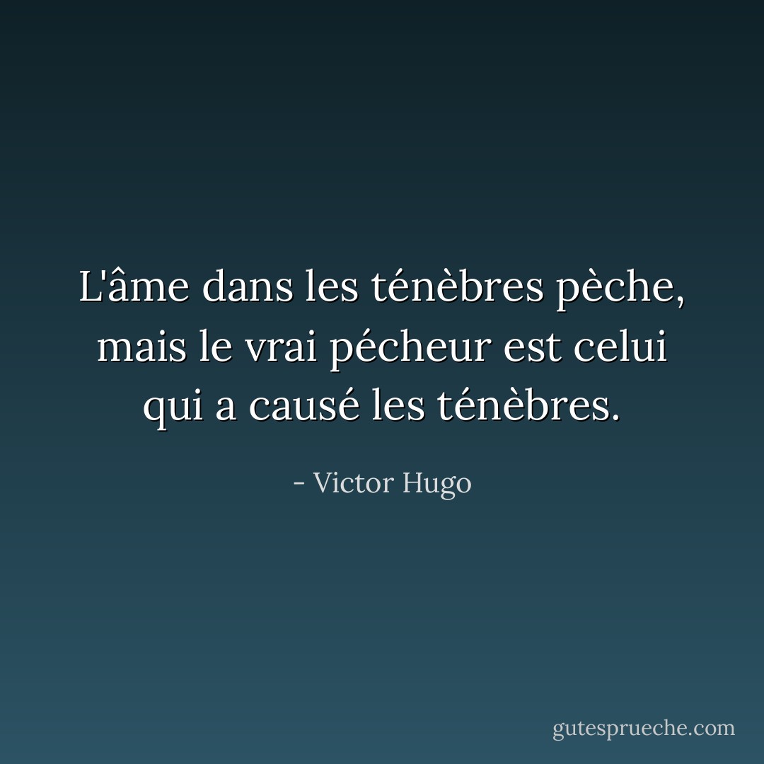 L'âme dans les ténèbres pèche, mais le vrai pécheur est celui qui a causé les ténèbres. - Victor Hugo