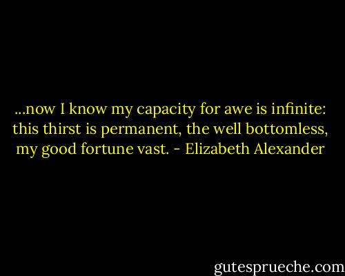 ...now I know my capacity for awe<br />is infinite: this thirst is permanent,<br />the well bottomless, my good fortune vast. - Elizabeth Alexander