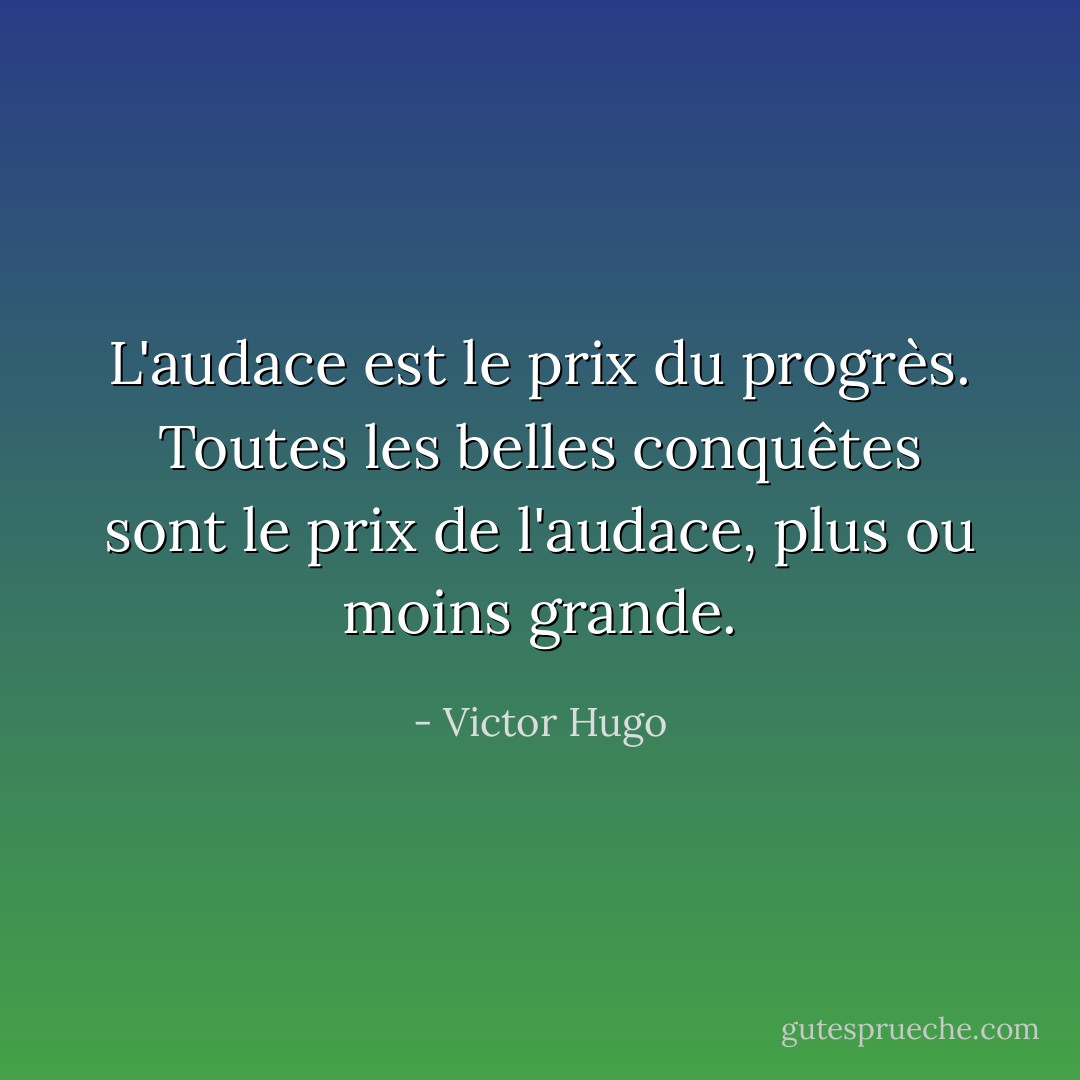 L'audace est le prix du progrès. Toutes les belles conquêtes sont le prix de l'audace, plus ou moins grande. - Victor Hugo