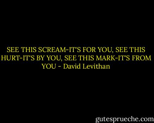 SEE THIS SCREAM-IT'S FOR YOU, SEE THIS HURT-IT'S BY YOU, SEE THIS MARK-IT'S FROM YOU - David Levithan
