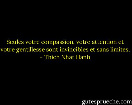 Seules votre compassion, votre attention et votre gentillesse sont invincibles et sans limites. - Thich Nhat Hanh