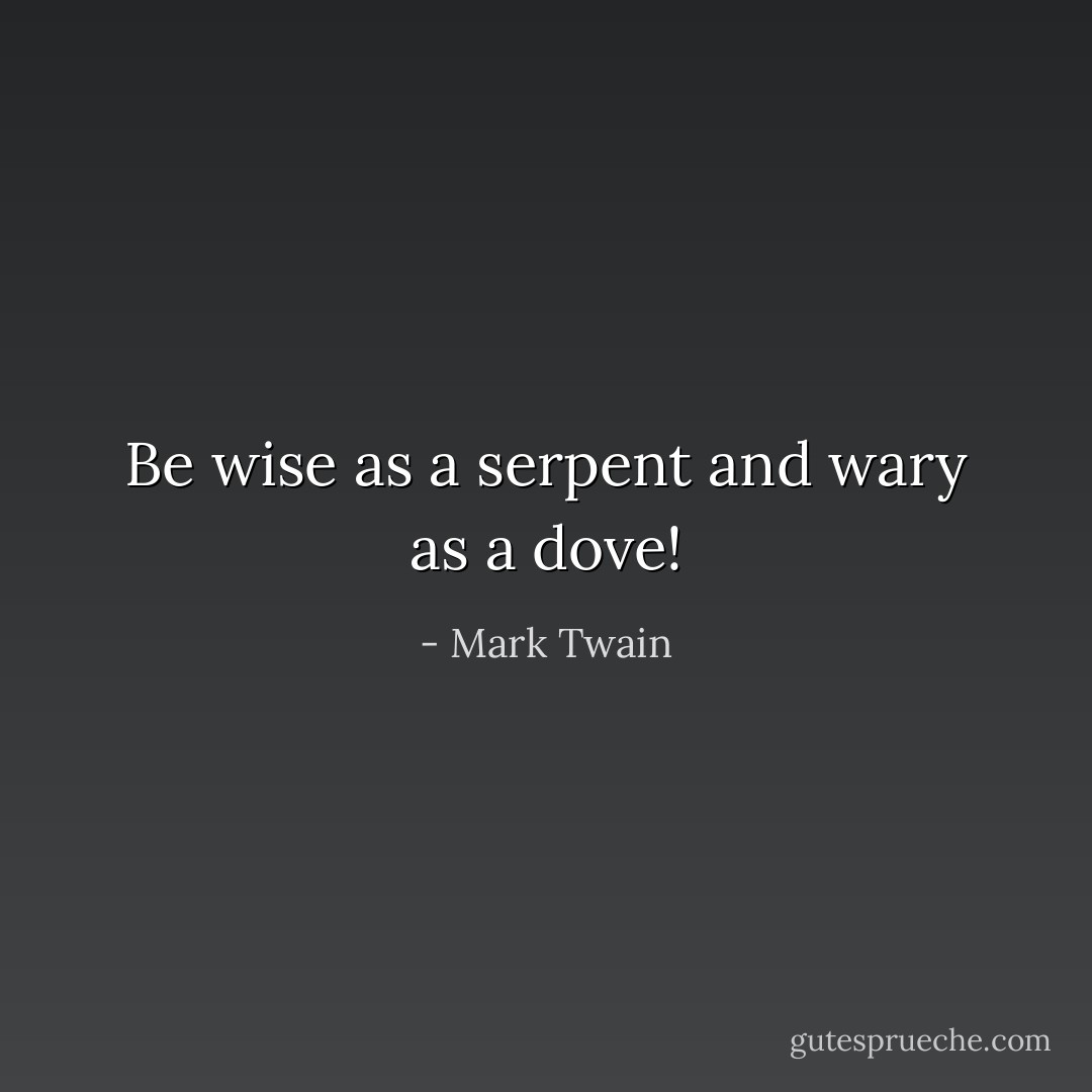 Be wise as a serpent and wary as a dove! - Mark Twain