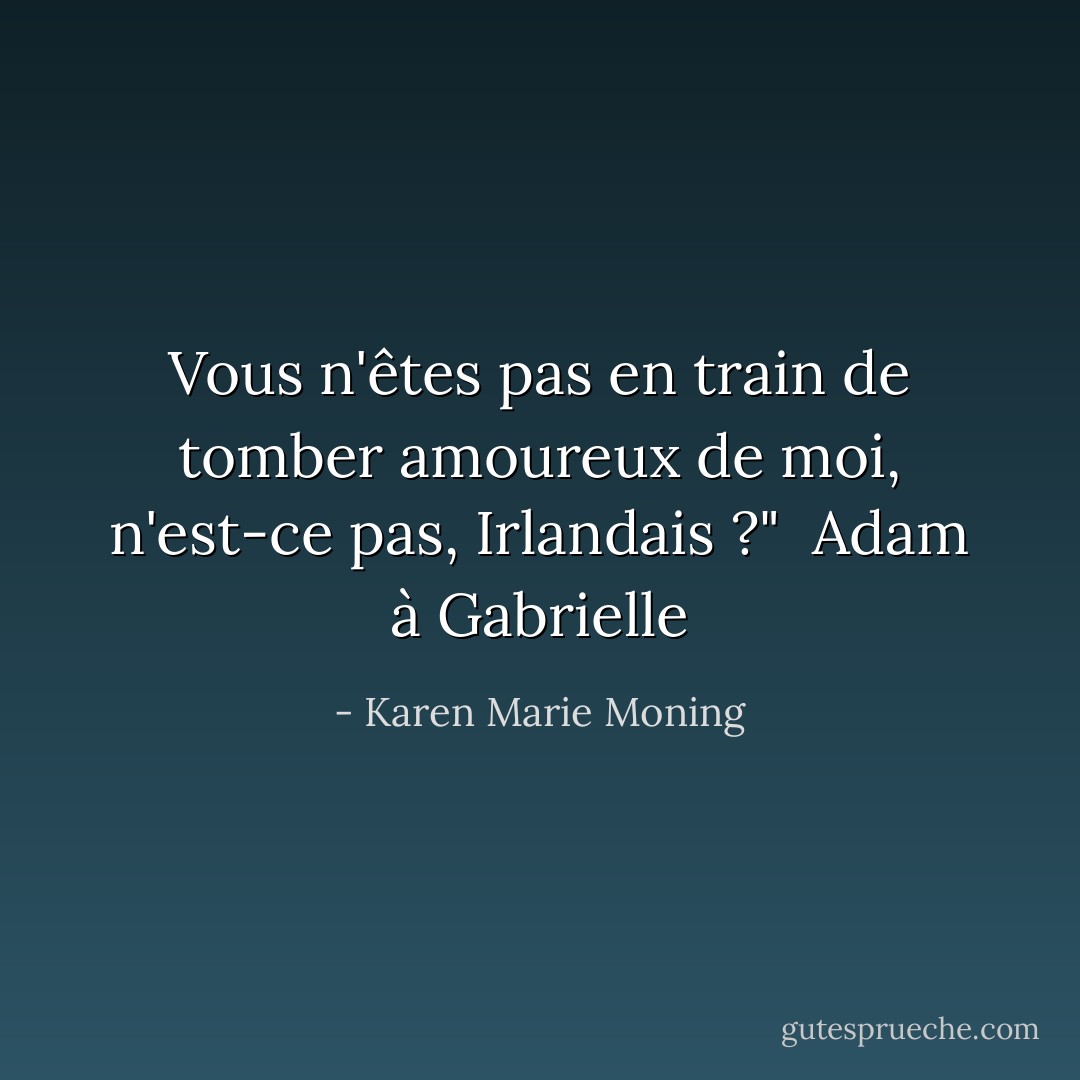 Vous n'êtes pas en train de tomber amoureux de moi, n'est-ce pas, Irlandais ?"<br /><br />Adam à Gabrielle - Karen Marie Moning