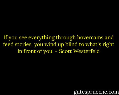 If you see everything through hovercams and feed stories, you wind up blind to what's right in front of you. - Scott Westerfeld