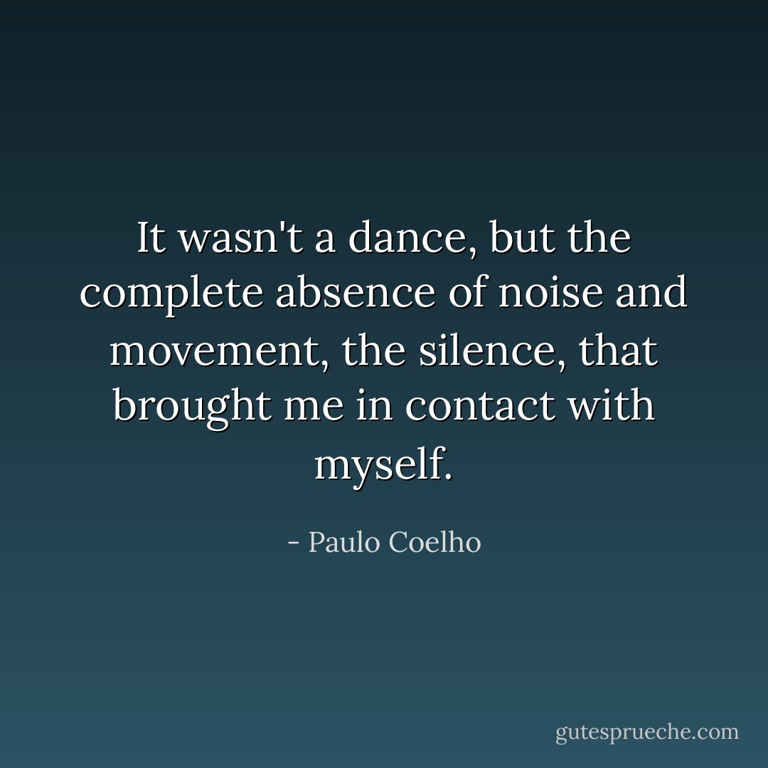 It wasn't a dance, but the complete absence of noise and movement, the silence, that brought me in contact with myself. - Paulo Coelho